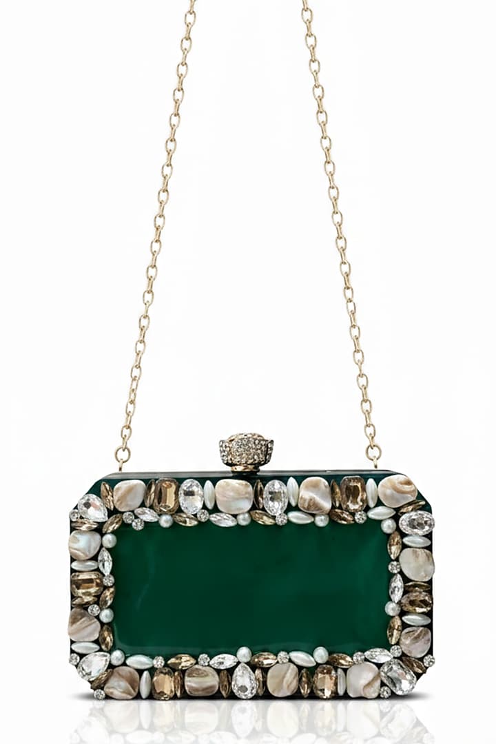 Green Resin Rhinestones Embellished Clutch by A Clutch Story at Pernia's Pop Up Shop