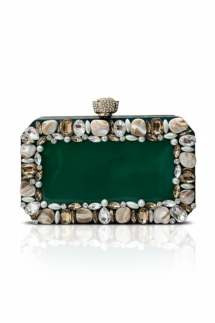 Green Resin Rhinestones Embellished Clutch by A Clutch Story at Pernia's Pop Up Shop