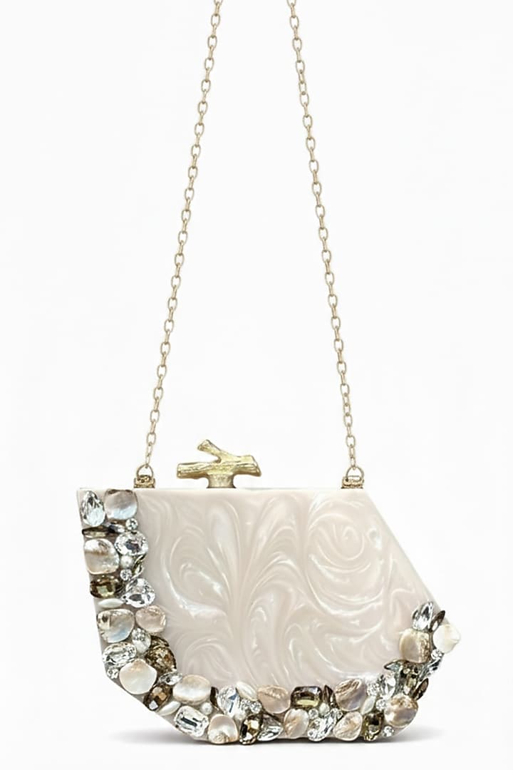 Ivory Resin Rhinestones Embellished Clutch by A Clutch Story at Pernia's Pop Up Shop
