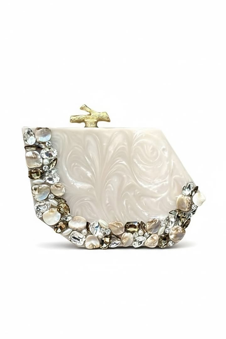 Ivory Resin Rhinestones Embellished Clutch by A Clutch Story at Pernia's Pop Up Shop