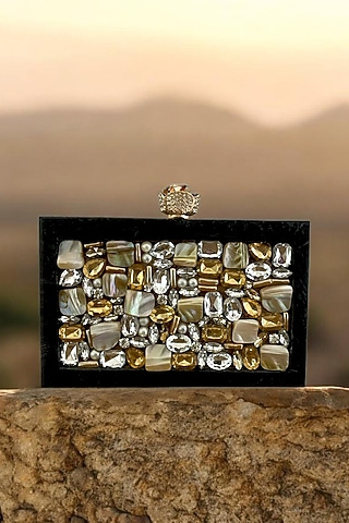Black Resin Rhinestones Embellished Clutch by A Clutch Story