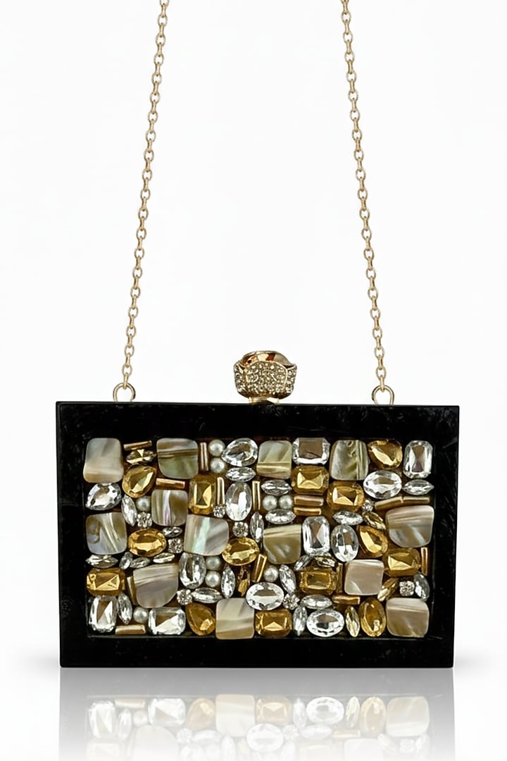 Black Resin Rhinestones Embellished Clutch by A Clutch Story at Pernia's Pop Up Shop