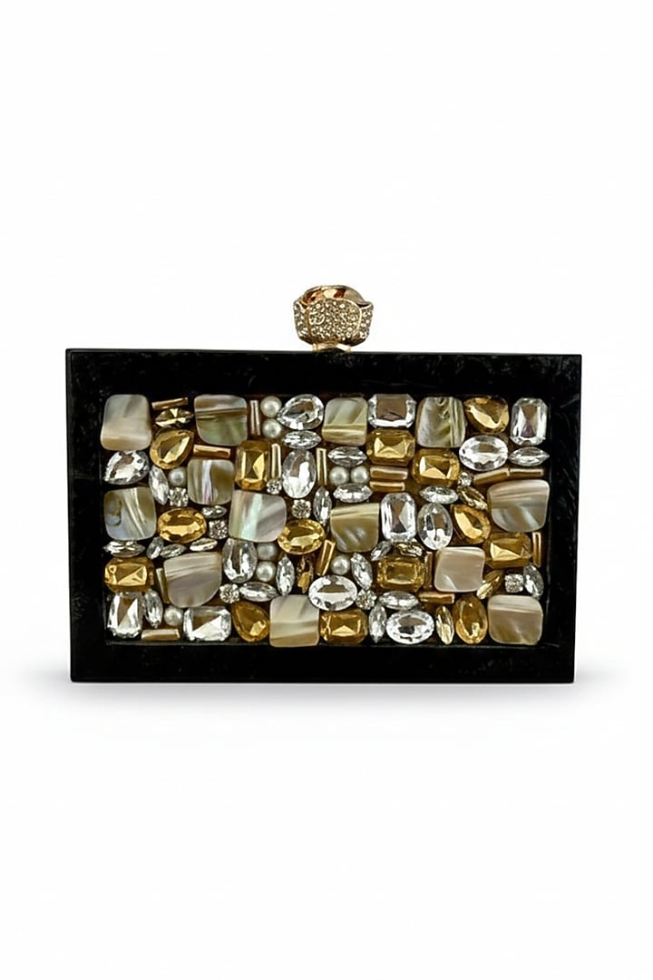 Black Resin Rhinestones Embellished Clutch by A Clutch Story at Pernia's Pop Up Shop