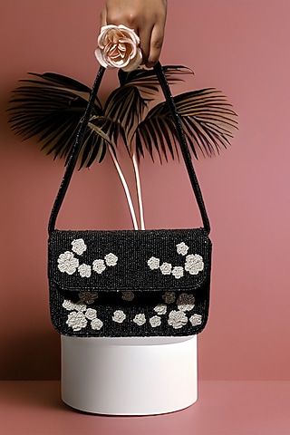 Black Velvet Floral Beadwork Handcrafted Purse by A Clutch Story