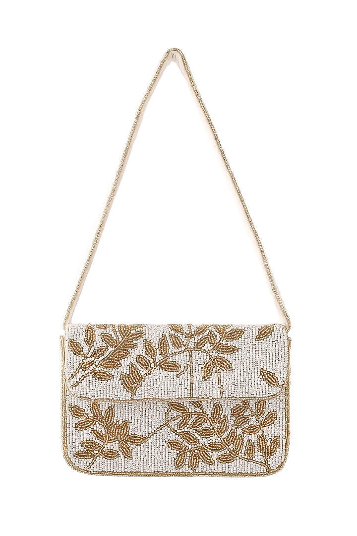 Ivory & Gold Velvet Bead Embroidered Handcrafted Shoulder Bag by A Clutch Story at Pernia's Pop Up Shop