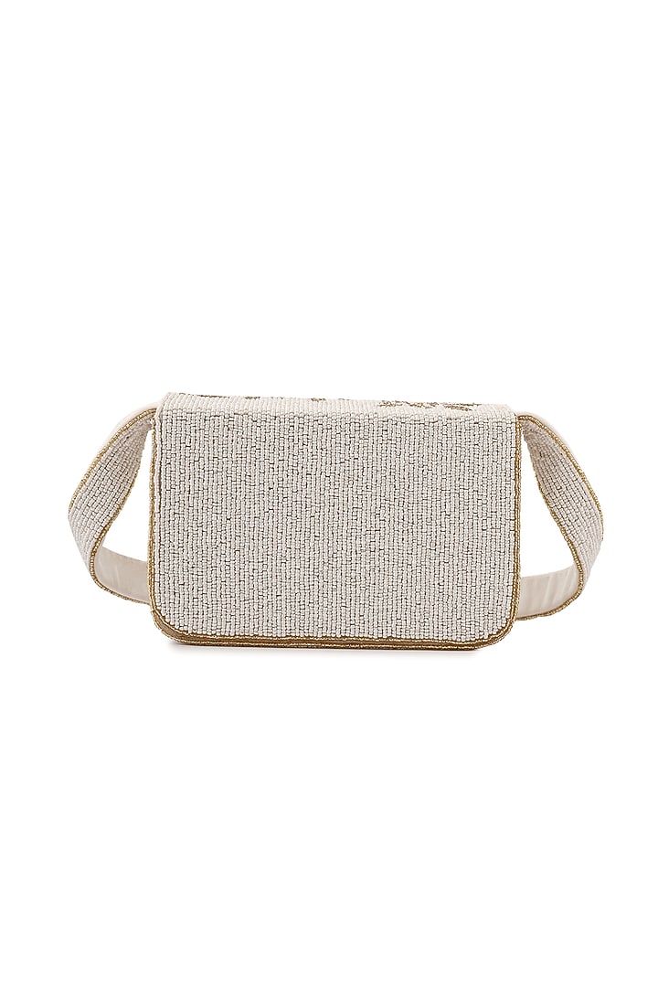 Ivory & Gold Velvet Bead Embroidered Handcrafted Shoulder Bag by A Clutch Story at Pernia's Pop Up Shop