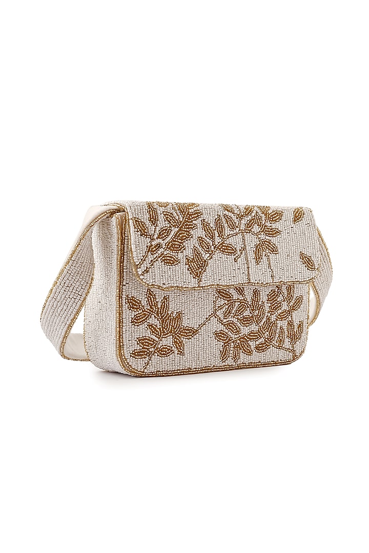 Ivory & Gold Velvet Bead Embroidered Handcrafted Shoulder Bag by A Clutch Story at Pernia's Pop Up Shop