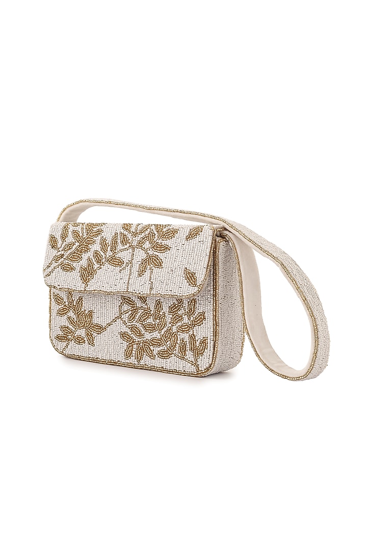 Ivory & Gold Velvet Bead Embroidered Handcrafted Shoulder Bag by A Clutch Story at Pernia's Pop Up Shop