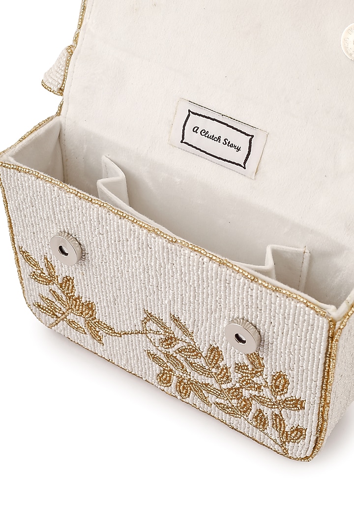 Ivory & Gold Velvet Bead Embroidered Handcrafted Shoulder Bag by A Clutch Story at Pernia's Pop Up Shop
