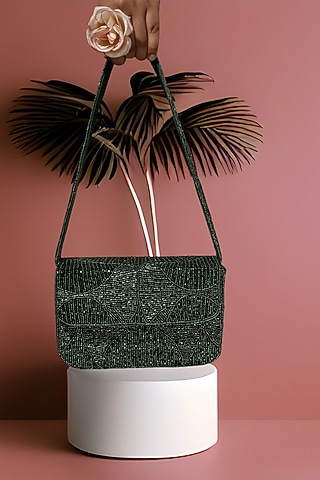 Green Velvet Beadwork Shoulder Bag by A Clutch Story