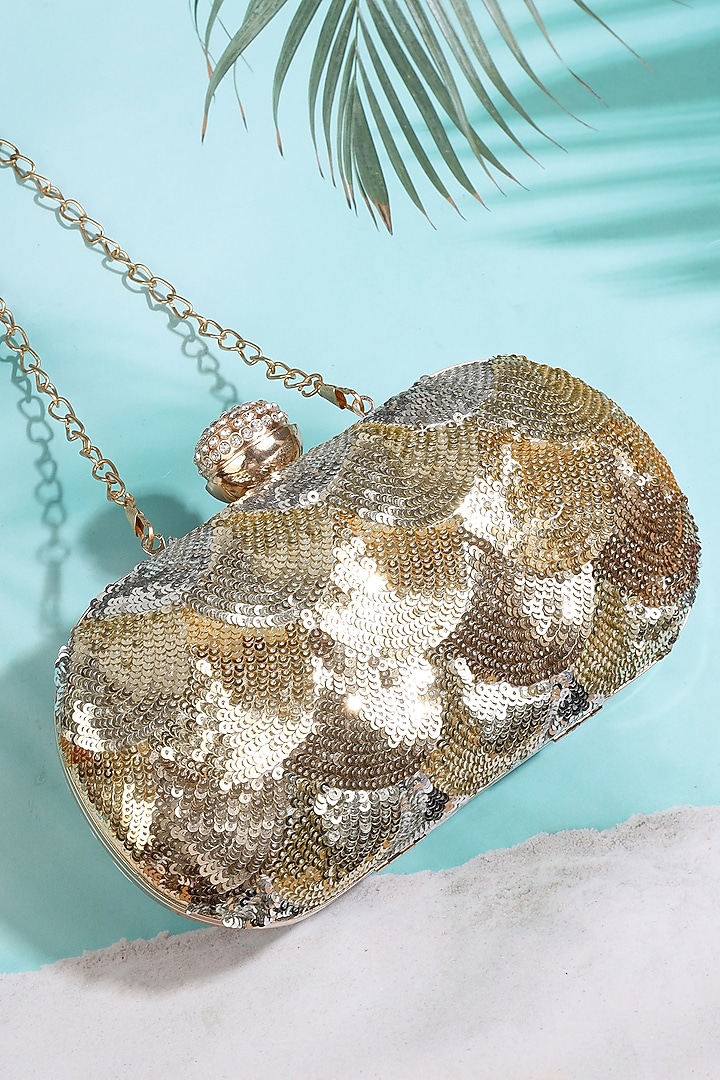 Gold Silk Hand Embroidered Clutch by A Clutch Story at Pernia's Pop Up Shop