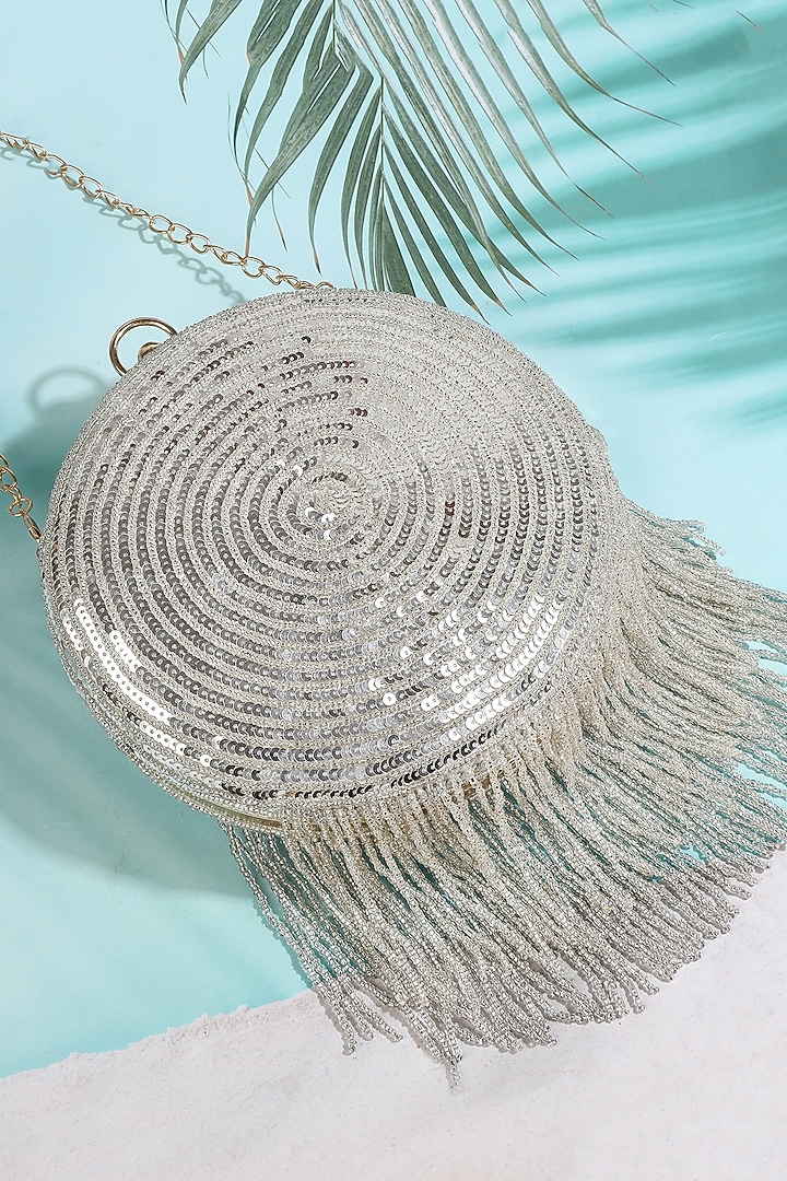 Silver Sequins Hand Embroidered Clutch by A Clutch Story at Pernia's Pop Up Shop