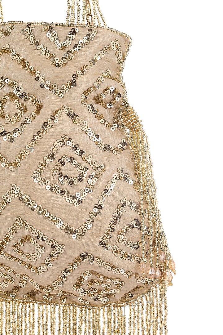 Beige Silk Hand Embroidered Potli by A Clutch Story at Pernia's Pop Up Shop  2026