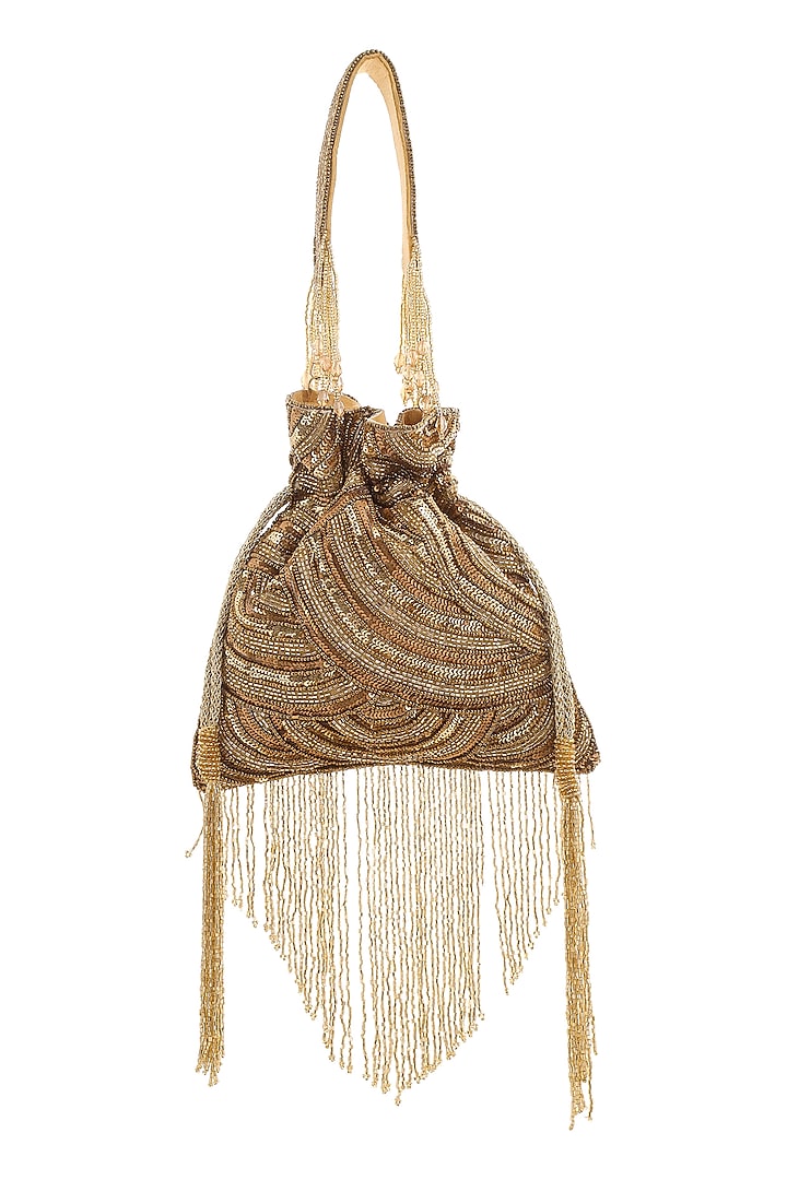 Antique Gold Sequins Hand Embroidered Potli by A Clutch Story at Pernia's Pop Up Shop