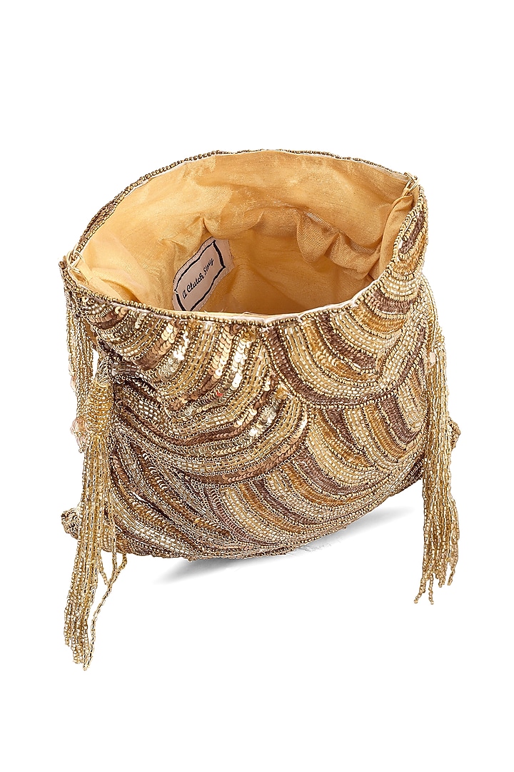 Antique Gold Sequins Hand Embroidered Potli by A Clutch Story at Pernia's Pop Up Shop