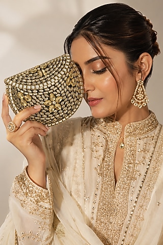 Gold Metal Rhinestone Embellished Clutch by A Clutch Story