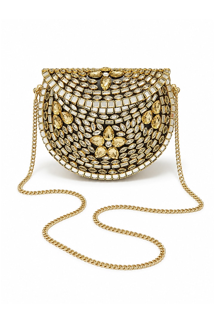 Gold Metal Rhinestone Embellished Clutch by A Clutch Story at Pernia's Pop Up Shop