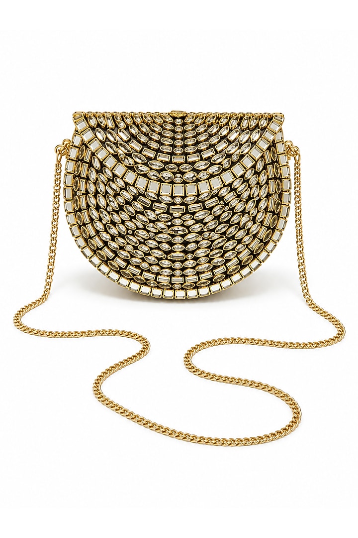 Gold Metal Rhinestone Embellished Clutch by A Clutch Story at Pernia's Pop Up Shop