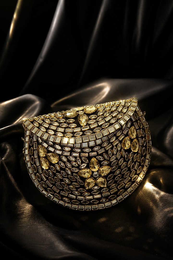 Gold Metal Rhinestone Embellished Clutch by A Clutch Story at Pernia's Pop Up Shop