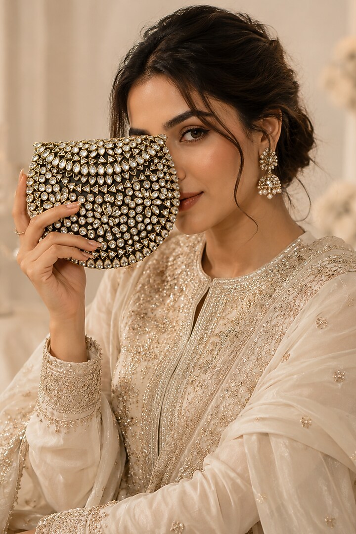 Silver Metal Rhinestone Embellished Clutch by A Clutch Story at Pernia's Pop Up Shop