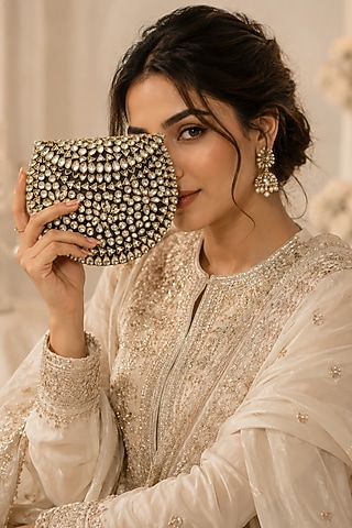 Silver Metal Rhinestone Embellished Clutch by A Clutch Story