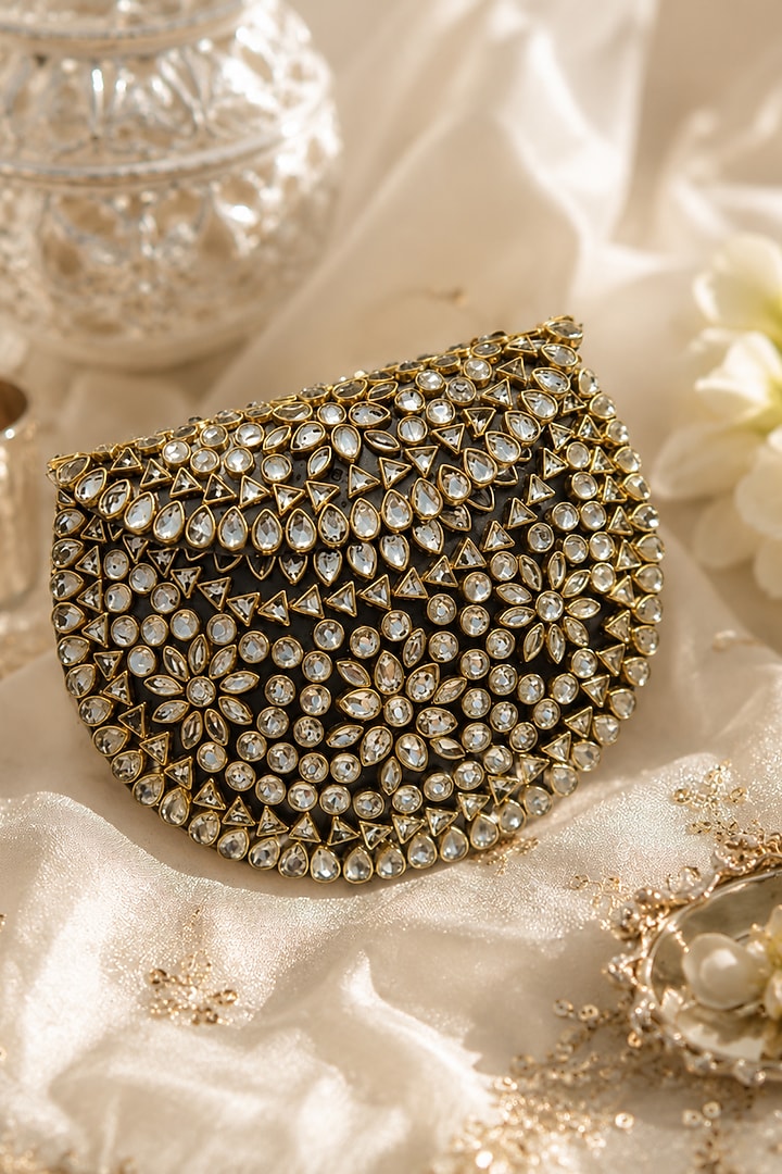 Silver Metal Rhinestone Embellished Clutch by A Clutch Story at Pernia's Pop Up Shop
