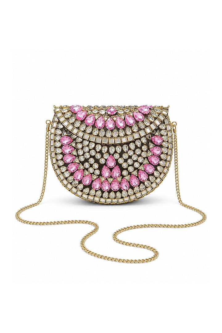 Pink Metal Rhinestone Embellished Clutch by A Clutch Story at Pernia's Pop Up Shop