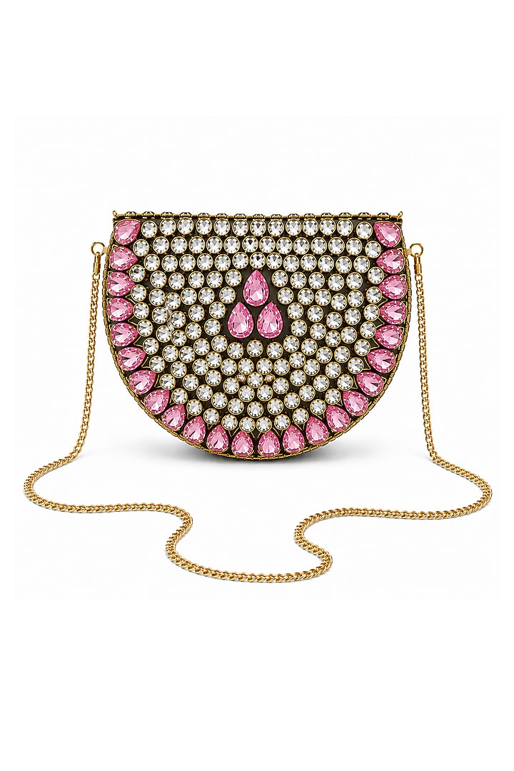 Pink Metal Rhinestone Embellished Clutch by A Clutch Story at Pernia's Pop Up Shop