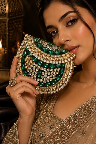 Green Metal Rhinestone Embellished Clutch by A Clutch Story