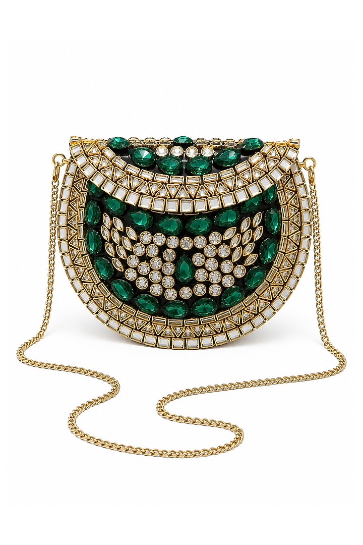 Green Metal Rhinestone Embellished Clutch by A Clutch Story at Pernia's Pop Up Shop