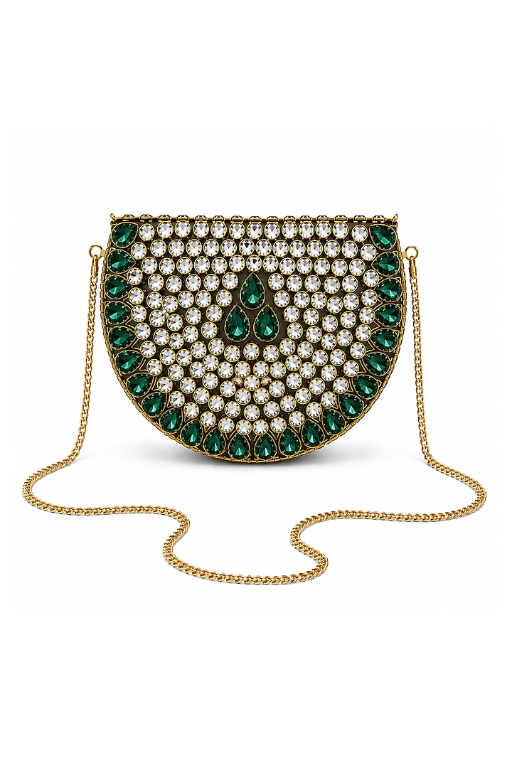 Green Metal Rhinestone Embellished Clutch by A Clutch Story at Pernia's Pop Up Shop