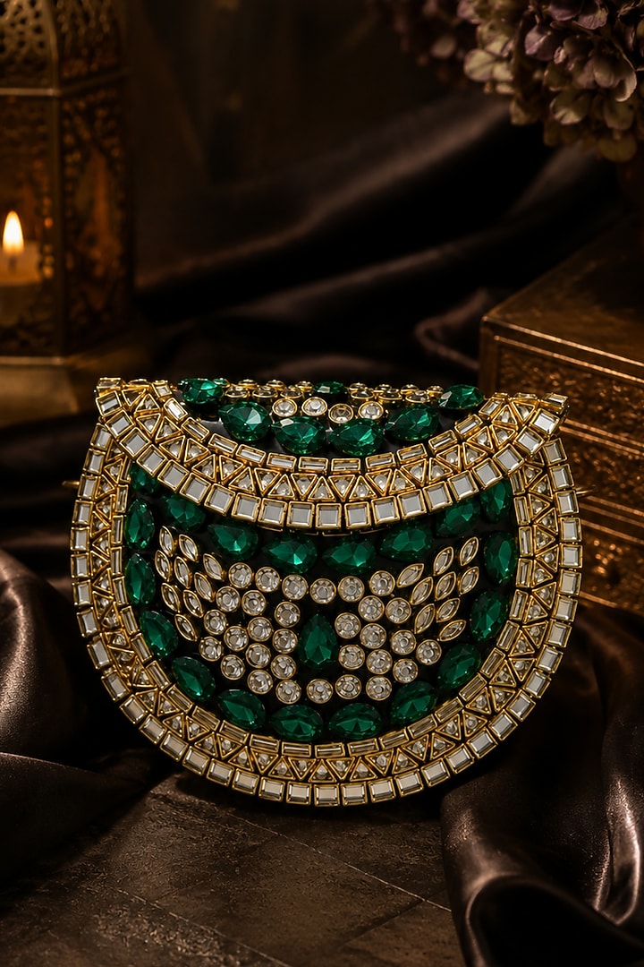 Green Metal Rhinestone Embellished Clutch by A Clutch Story at Pernia's Pop Up Shop