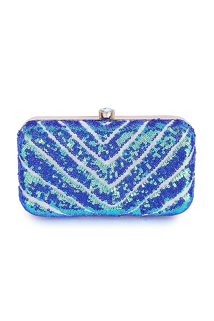 Blue Sequins Hand Embroidered Clutch by A Clutch Story