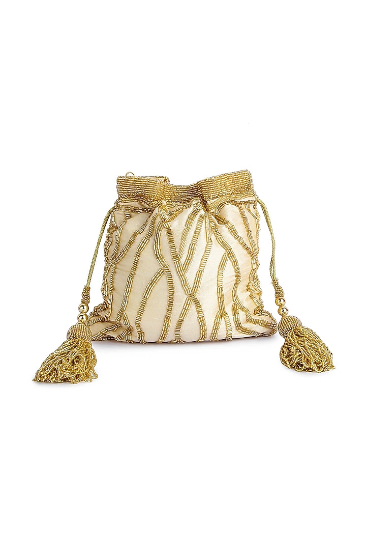 Gold Hand Embroidered Potli by A Clutch Story