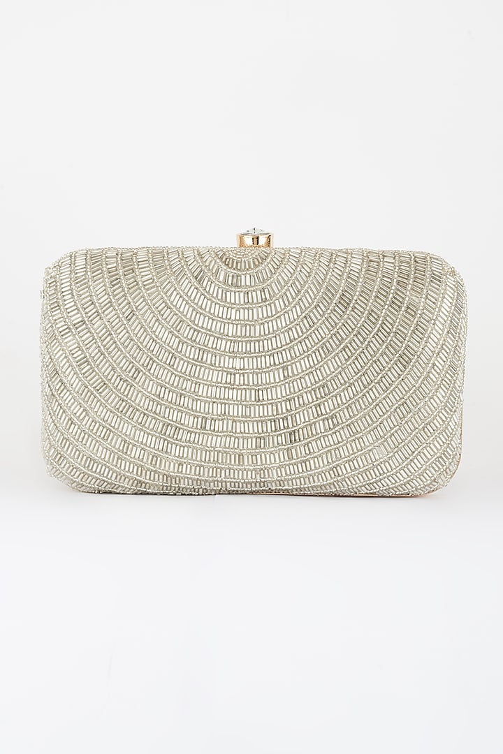 Silver Hand Embroidered Box Clutch by A Clutch Story