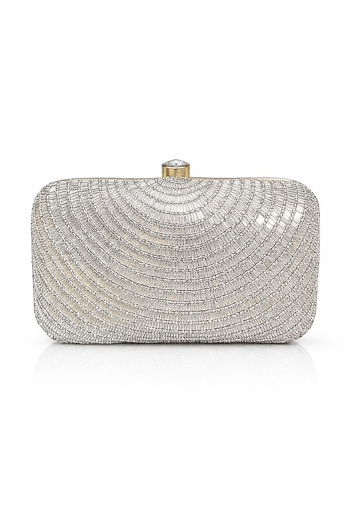 Silver Silk Hand Embroidered Clutch by A Clutch Story at Pernia's Pop Up Shop