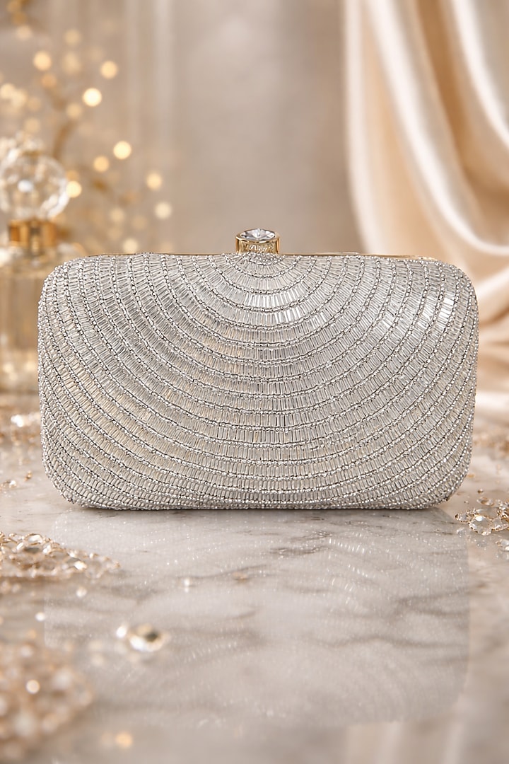 Silver Silk Hand Embroidered Clutch by A Clutch Story at Pernia's Pop Up Shop