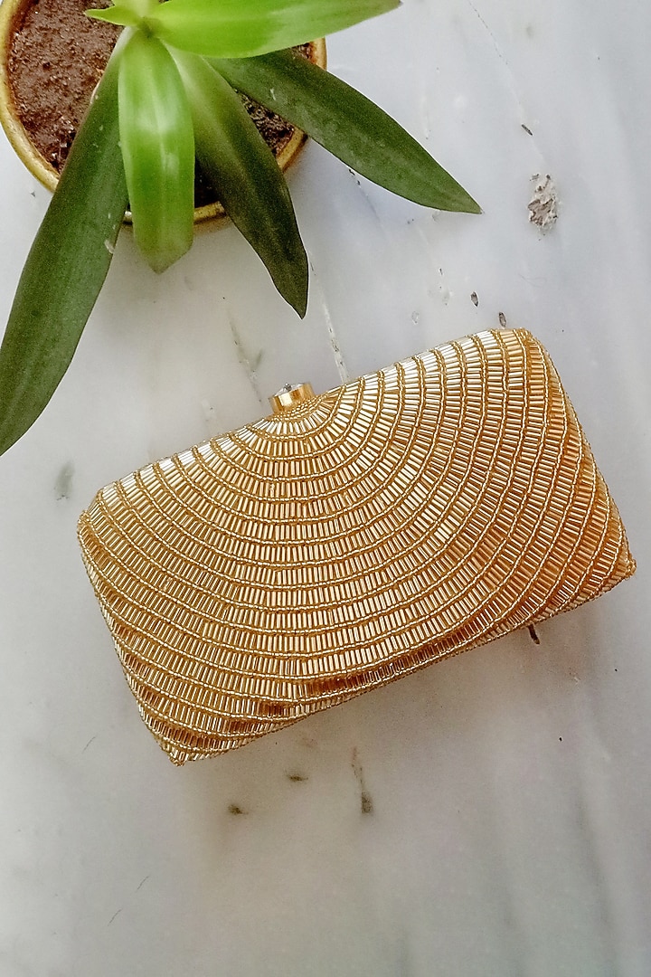 Gold Silk Beads Hand Embroidered Clutch by A Clutch Story at Pernia's Pop Up Shop