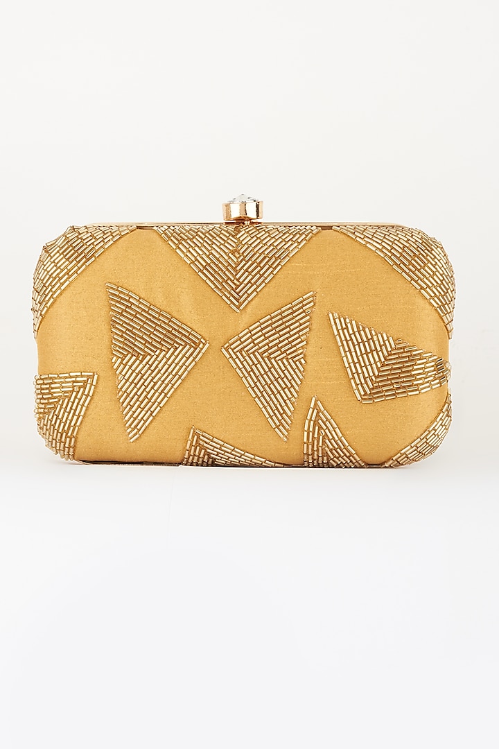 Gold Beads Hand Embroidered Clutch by A Clutch Story