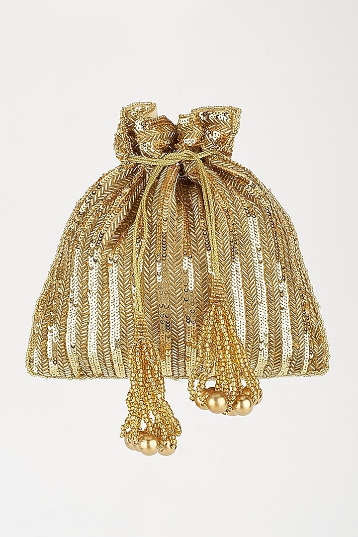 Gold Silk Sequins Hand Embroidered Potli by A Clutch Story at Pernia's Pop Up Shop