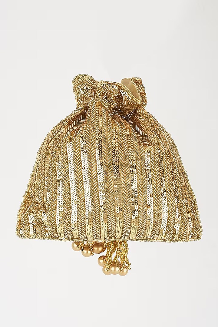 Gold Silk Sequins Hand Embroidered Potli by A Clutch Story at Pernia's Pop Up Shop
