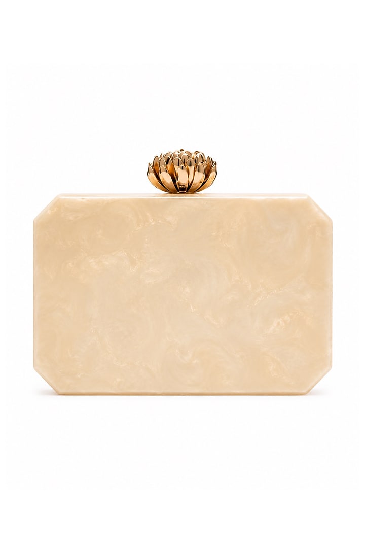 Cream & Gold Resin Pearl Embellished Clutch by A Clutch Story at Pernia's Pop Up Shop