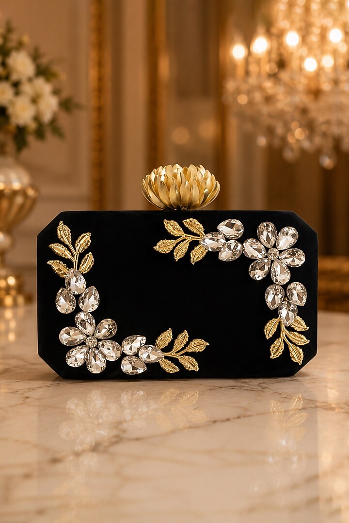 Black Resin Floral Embellished Clutch by A Clutch Story at Pernia's Pop Up Shop