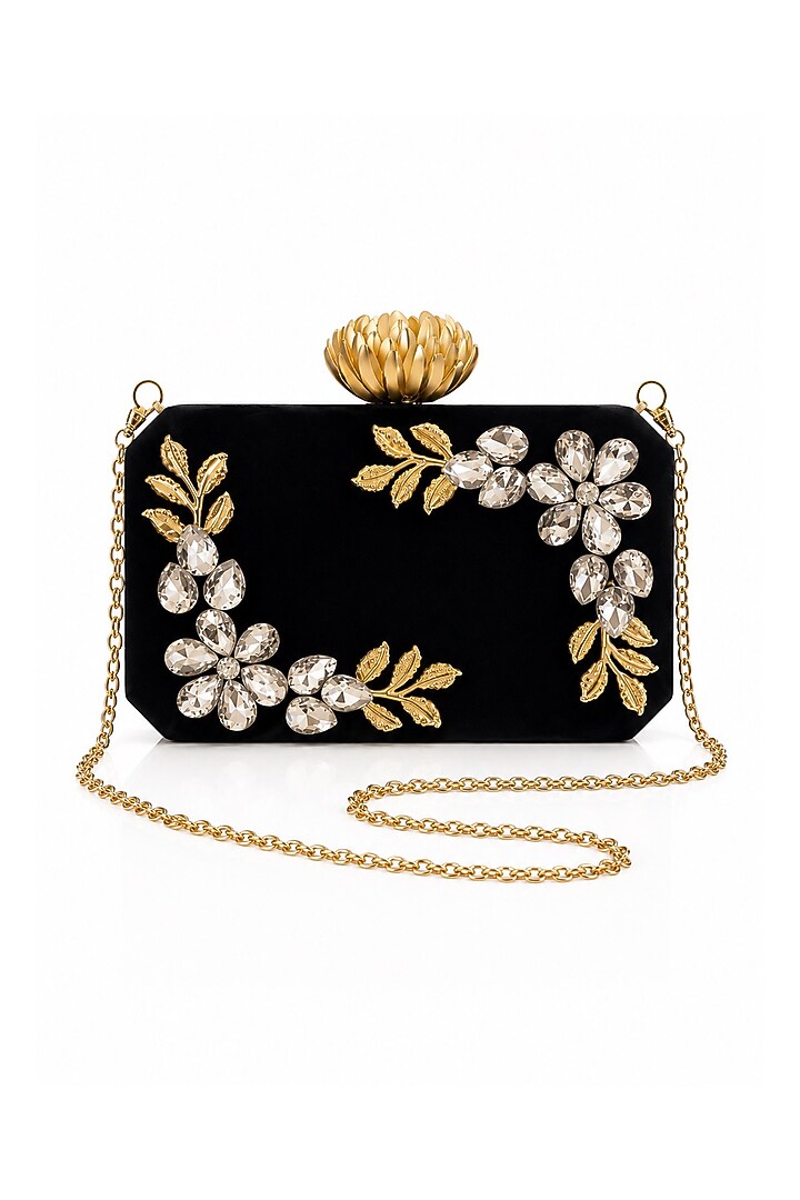 Black Resin Floral Embellished Clutch by A Clutch Story at Pernia's Pop Up Shop