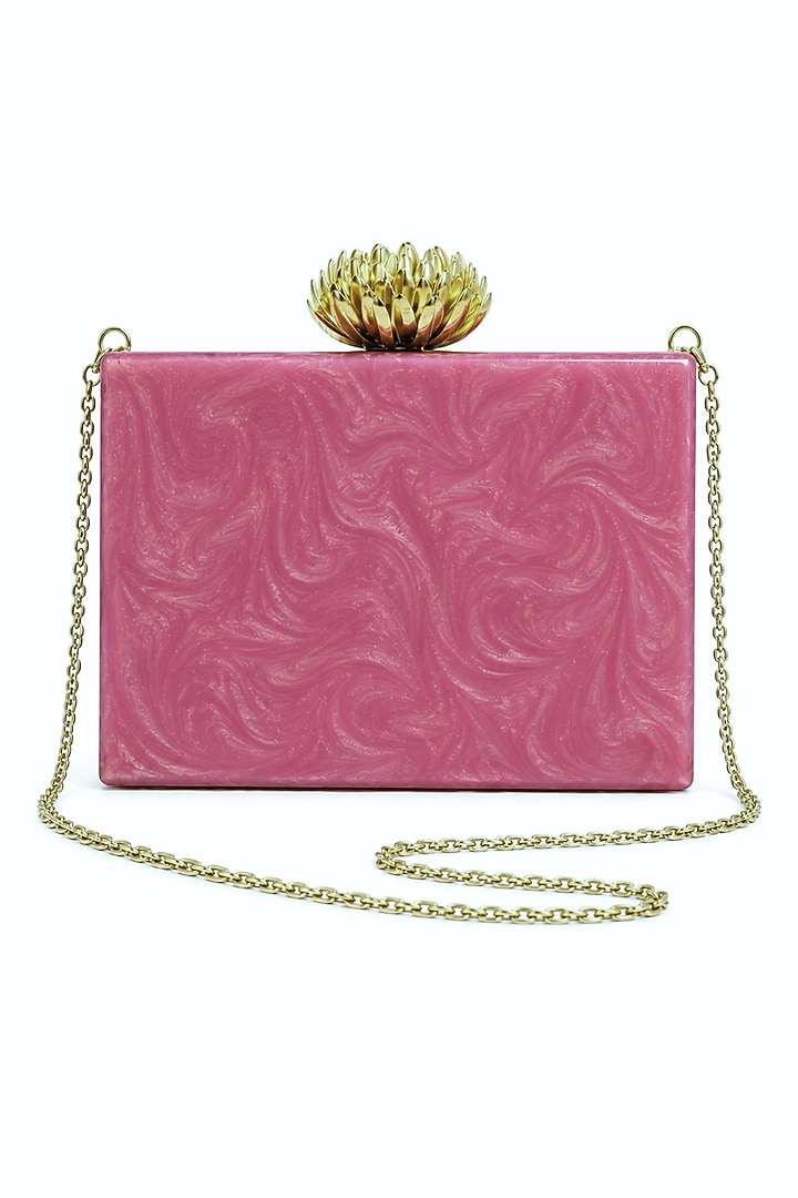 Pink Resin Floral & Pearl Embellished Clutch by A Clutch Story at Pernia's Pop Up Shop