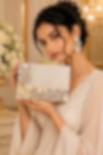Ivory Resin Floral & Pearl Embellished Clutch by A Clutch Story at Pernia's Pop Up Shop