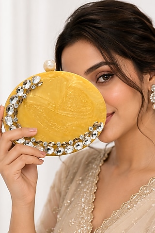 Yellow Resin Crystal Embellished Clutch by A Clutch Story