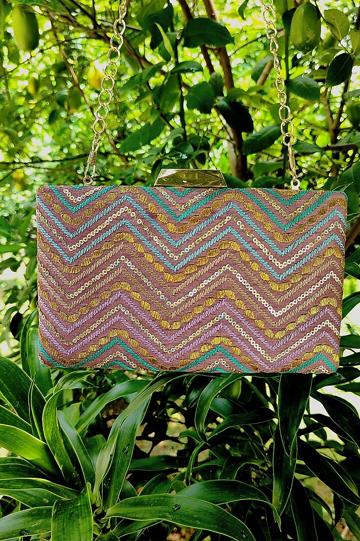 Purple Silk Embroidered Rectangle Box Clutch by A Clutch Story at Pernia's Pop Up Shop