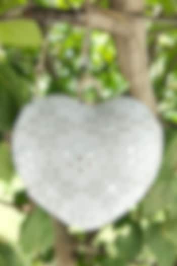 Ivory Georgette Mirror & Sequins Embroidered Heart Clutch by A Clutch Story at Pernia's Pop Up Shop