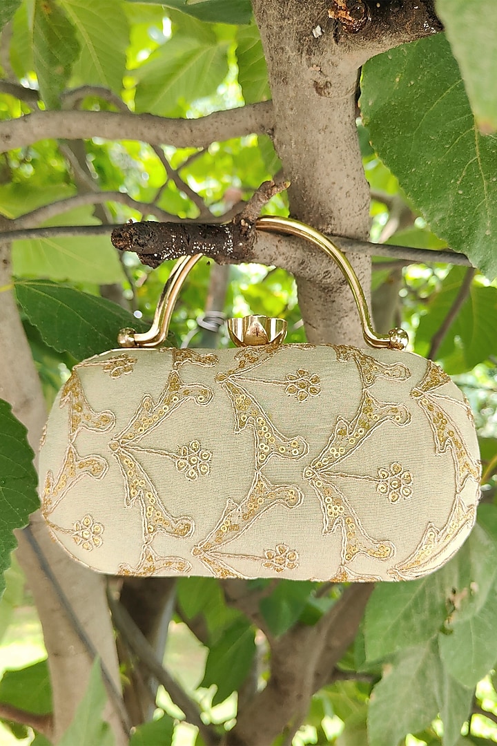Gold Silk Sequins Embroidered Rectangle Clutch by A Clutch Story at Pernia's Pop Up Shop